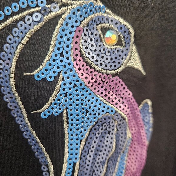 Bob Mackie Top Blouse 2X Wearable Art Peacock Bird Bling Sequined 3/4 Sleeves - Picture 4 of 12